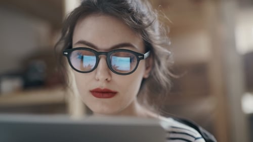 Stylish Brunette Working From Home In Her Home Office