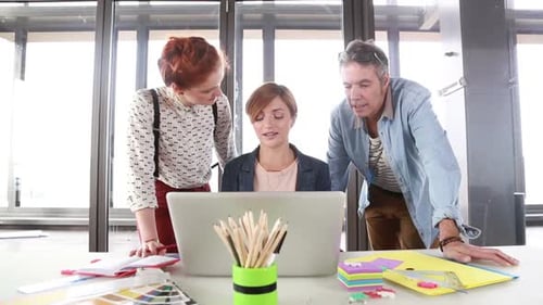 Team Collaborating at an Office Workplace on Laptop