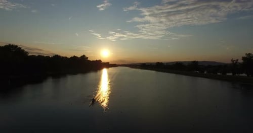 Rowing Boat On Jarun Lake At Sunset