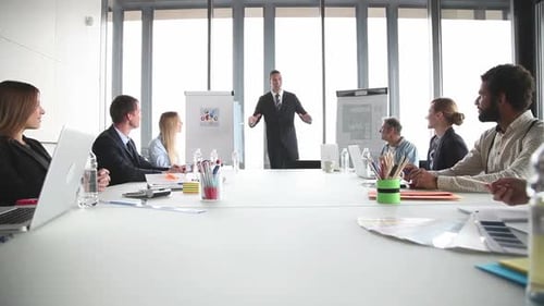 Business Presentation at Conference Table in Modern Office