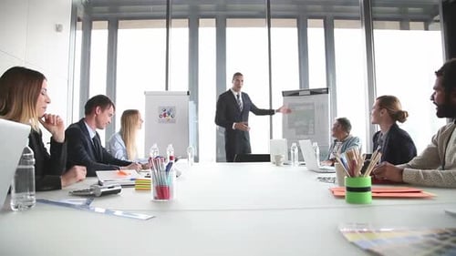 Corporate Team Having Meeting in Bright Modern Office