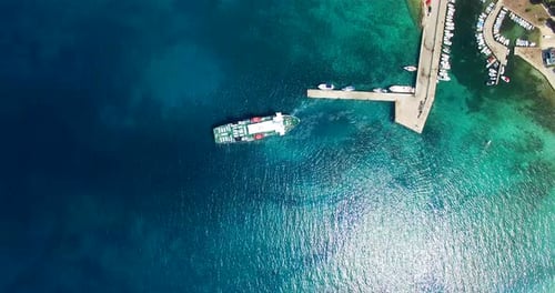 Aerial View Of Ferry Leaving Port At Olib Island, Croatia 2