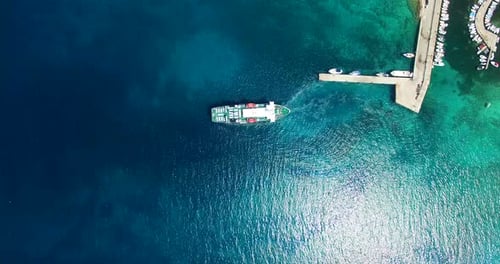 Aerial View Of Ferry Leaving Port At Olib Island, Croatia 3