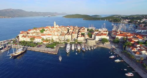 Aerial View Of Harbour In City Of Korcula, Croatia 2