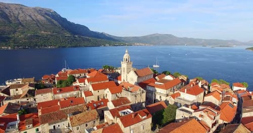 Aerial View Of Church Tower In City Of Korcula, Croatia 1