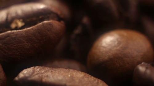 Roasted Coffee Beans in Extreme Close Up
