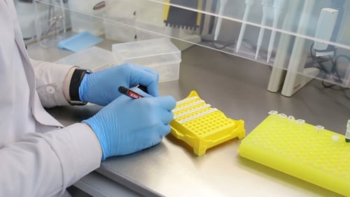 Scientist Labels Tubes in a Laboratory Setting