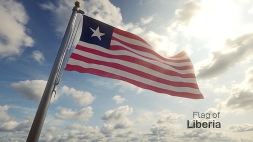 Liberia Flag Waving Seamlessly in Realistic Cloudy Sky