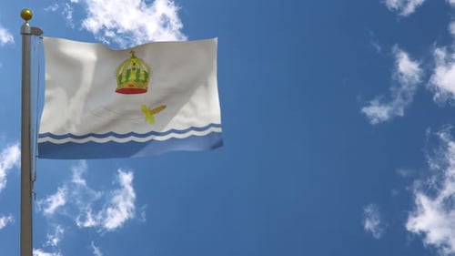 Waving Flag of Astrakhan Oblast Against Blue Sky