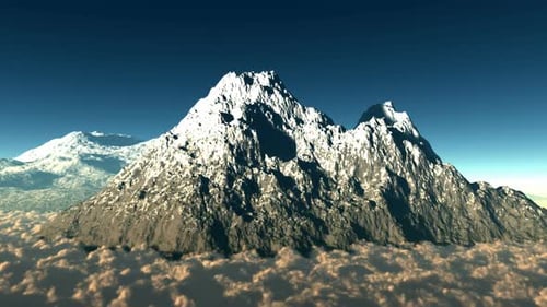 Animated Flight Over Clouds Towards Majestic Snowy Mountains