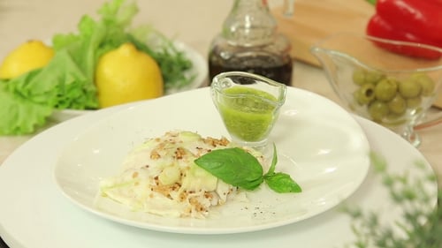 Elegant Fish Dish with Leeks and Green Sauce