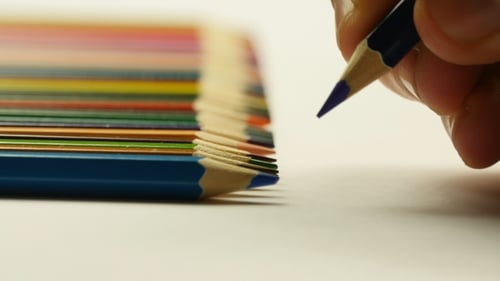 Hand Drawing with Blue Colored Pencil