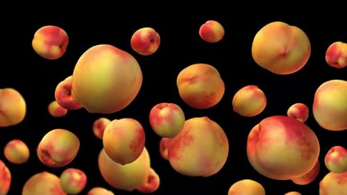 Realistic Peaches Floating and Spinning in 3D Animation