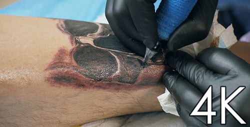 Skull Tattoo Inked on Leg Close Up