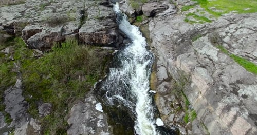 Strong Flowing Mountain River Through The Canyon Aerial View