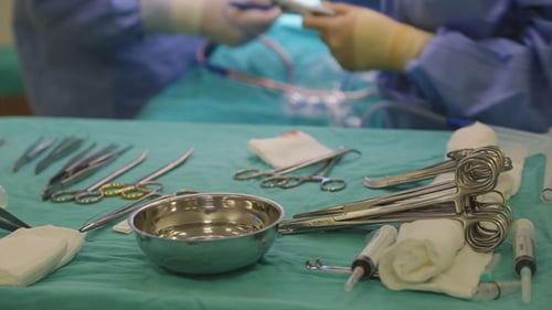 Surgical Tools and Gauze in Operating Room
