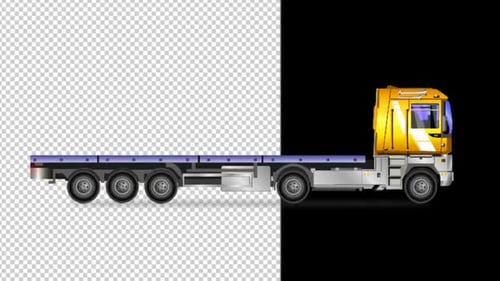 Animated Flatbed Semi-Trailer Truck Side View