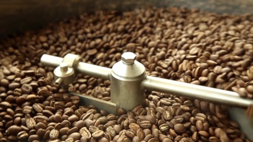 Coffee Beans Being Roasted in Machine