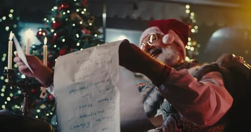 Delighted Santa Clause Searching Letters From Good Kids