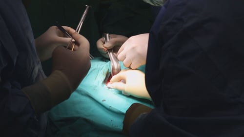 Surgeons Performing Delicate Operation in Operating Room