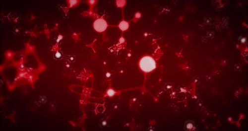 Animation of multiple 3d glowing red molecules