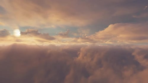 Flying Above Golden Sunset Clouds