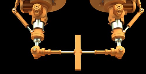 Industrial Robotic Arms Construct and Reveal Green Screen