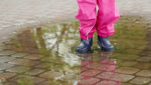 Child Legs Jump In a Puddle