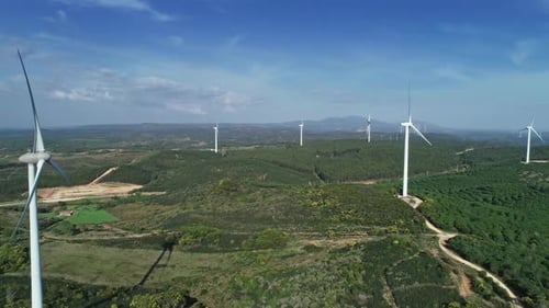 Aerial of Windmills or Wind Turbine on Wind Farm