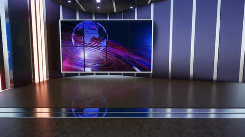 Virtuelles Nachrichtenstudio Set mit grünem Bildschirmhintergrund, Loop, 4k