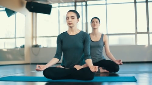 Women Meditating Indoors on Yoga Mats