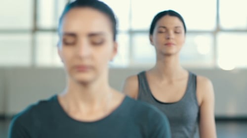 Women Meditating in Bright Room with Natural Light