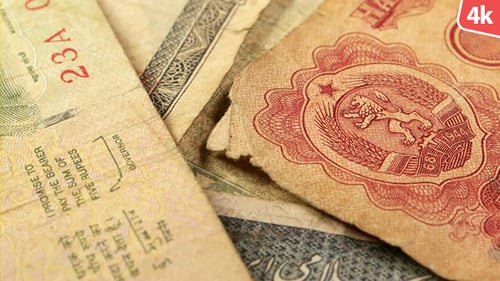 Macro Footage of Rare International Paper Currency