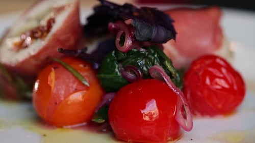Delicious Ham and Tomato Salad Close Up