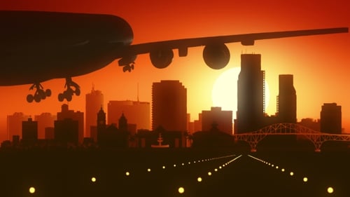 Corpus Christi Texas Airplane Skyline Sunrise Landing