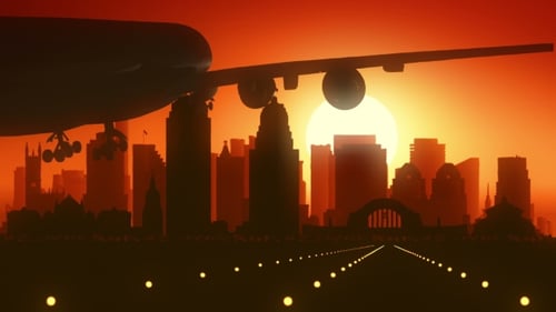 Cincinnati Ohio Airplane Skyline Sunrise Landing