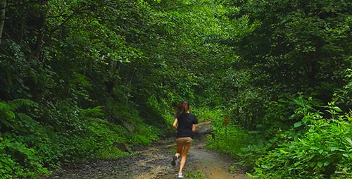 Woman Jogging on Forest Trail