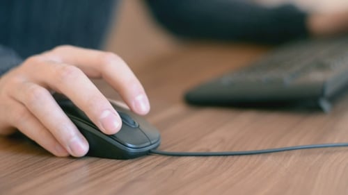 Hand Using Computer Mouse, Close Up