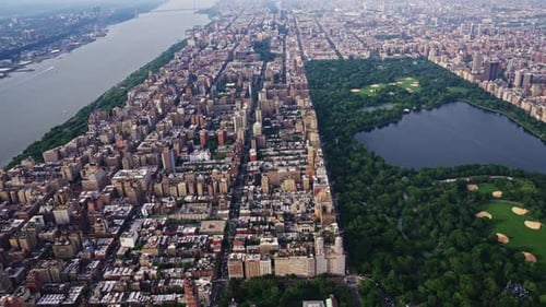 Aerial View of New York Central Park Filmed From a Helicopter