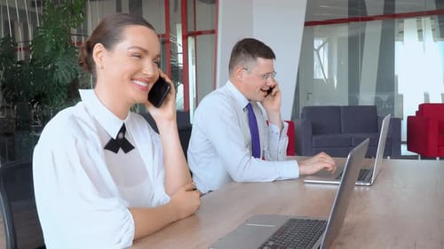 Business People Working and Talking on Cell Phones