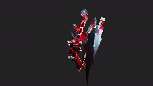Futuristic Red and Silver Robot Mechanical Design Rotating