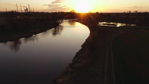 Wild River on Sunset in Ukraine