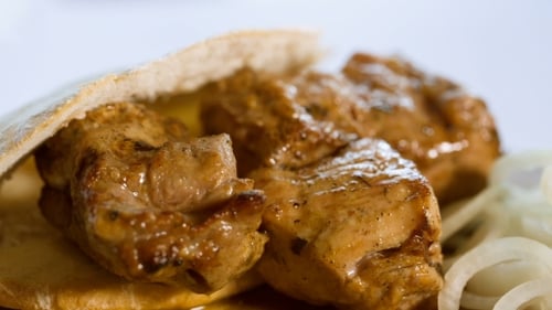 Grilled Meat in Pita Bread Close Up