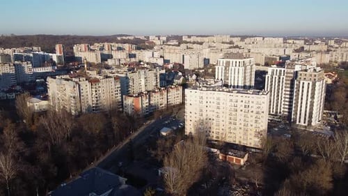 Aerial Top View of Lviv, Ukraine, at Sunset