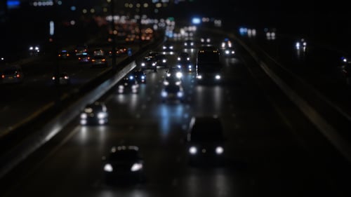 Tilt-Shift Night Traffic on a Busy Highway