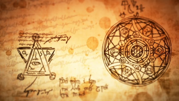 Mystical Drawing Animation with Esoteric Symbols on Old Paper ...