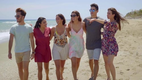 Happy Group Of Young Students Walking On a Beach