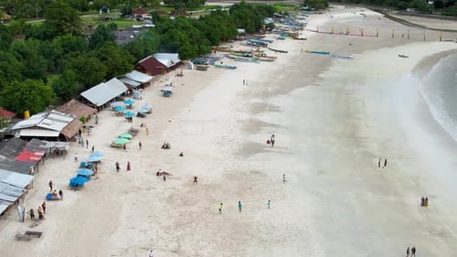 Aerial view of Selong Belanak, Tropical island with sandy beach
