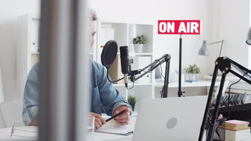 Radio Host Finishing Broadcast
