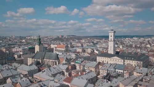Aerial City Lviv, Ukraine. European City, Popular Areas of the City, Rooftops
